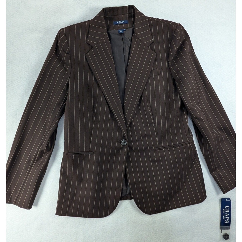 Chaps Est 1978 Brown Pinstripe 100% Wool Blazer Jacket Womens 12 Vintage NWT